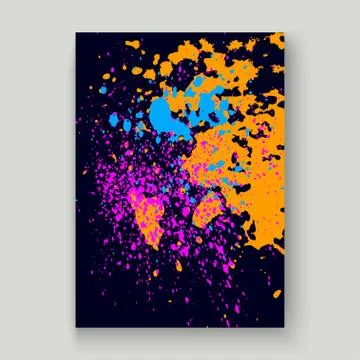 Neon explosion paint splatter artistic cover frame design. Decorative dust sp Stock Illustration