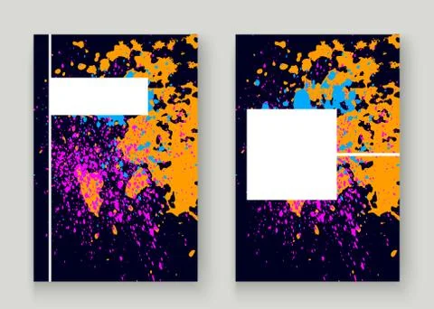 Neon explosion paint splatter artistic cover frame design. Decorative dust sp Stock Illustration