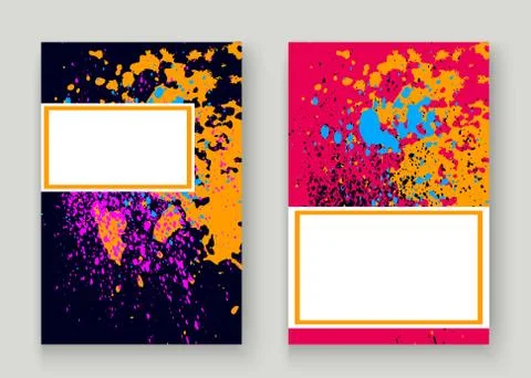 Neon explosion paint splatter artistic cover frame design. Decorative dust sp Stock Illustration