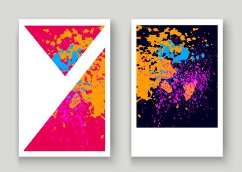 Neon explosion paint splatter artistic cover frame design. Decorative dust sp Stock Illustration