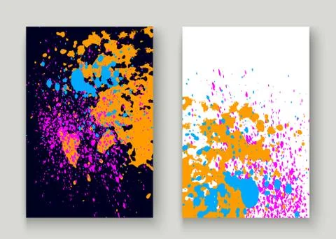 Neon explosion paint splatter artistic cover frame design. Decorative dust sp Stock Illustration