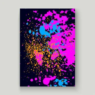 Neon explosion paint splatter artistic cover frame design. Decorative dust sp Stock Illustration