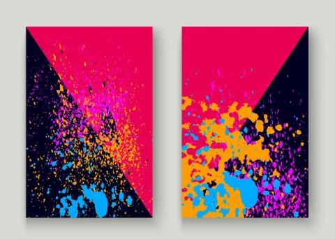Neon explosion paint splatter artistic cover frame design. Decorative dust sp Stock Illustration