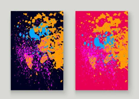 Neon explosion paint splatter artistic cover frame design. Decorative dust sp Stock Illustration