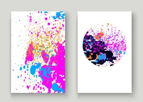 Neon explosion paint splatter artistic cover frame design. Decorative dust sp Stock Illustration