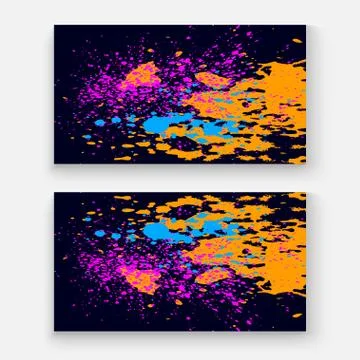 Neon explosion paint splatter artistic cover frame design. Decorative dust sp Stock Illustration