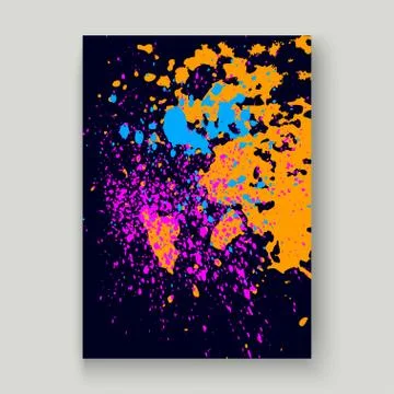 Neon explosion paint splatter artistic cover frame design. Decorative dust sp Foto stock