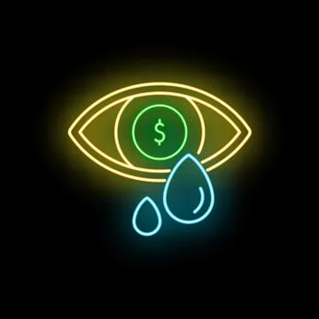 Neon eye crying dollar tears illustrating financial loss Illustrazione stock