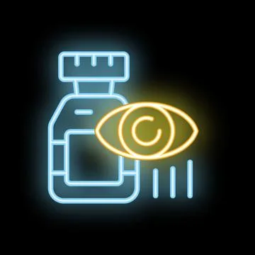 Neon eye drops bottle improving eyesight icon Stock Illustration