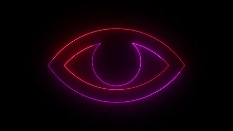 Neon eye logo animation with red and purple glow on black background Stock Footage 318596281