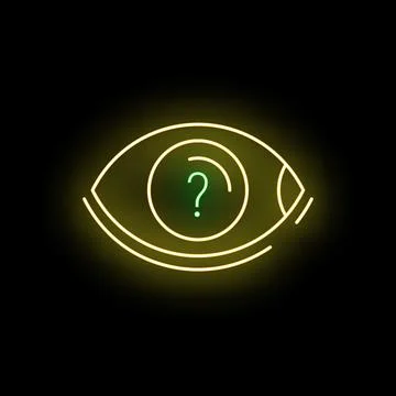 Neon eye looking for answers with question mark Stock Illustration