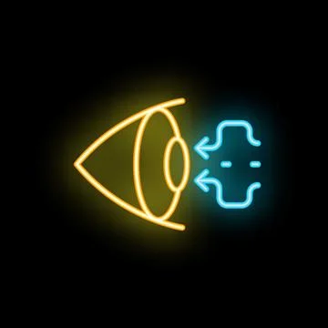 Neon eye scanning data stream with arrows on black background Stock Illustration