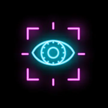 Neon eye scanning system glowing on black background Stock Illustration
