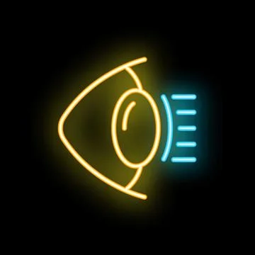 Neon eye sending visual signal on black background Stock Illustration
