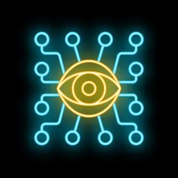 Neon eye symbol representing concept of machine learning Stockillustratie