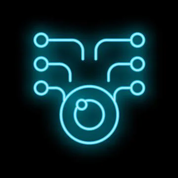 Neon eye symbolising artificial intelligence connecting to a network Stock Illustration