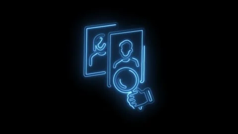 Neon face recognition with magnifying glass animation against black backgro.. Stock Footage 345989002