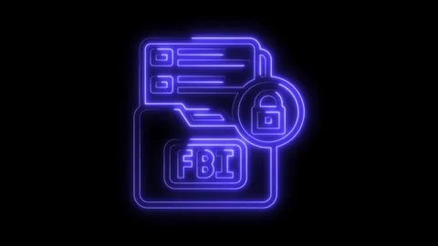 Neon fbi file folder with lock security concept for data protection and Stock Footage 322971555