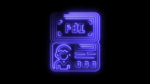 Neon fbi identification document icon animation glowing blue light on dark Stock Footage 322971560