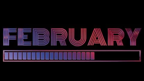 Neon February Text with Loading Bar on Black Background.. Stock Illustration