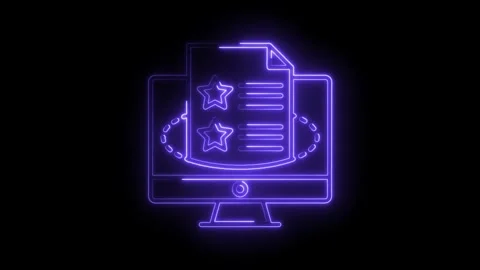 Neon feedback form on computer animation glowing purple outline on black Stock Footage 316673212