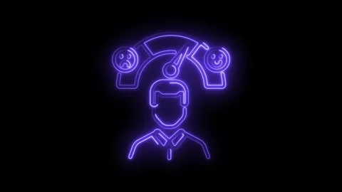 Neon feedback indicator animated on black background,employee satisfaction .. Stock Footage 345989693