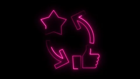 Neon feedback loop animation star and thumbs up on black background Stock Footage 308286197