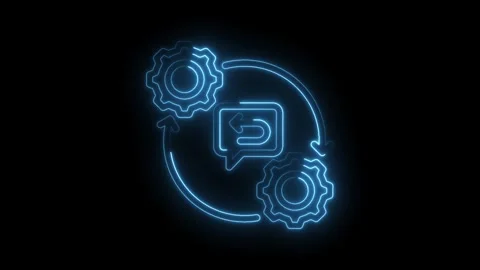 Neon feedback loop with gears illustrating continuous improvement and mechanical Stock Footage 330777253