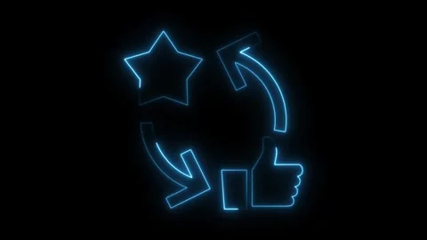 Neon feedback loop with star and thumbs up icon in seamless animation Stockbeeldmateriaal 308286193