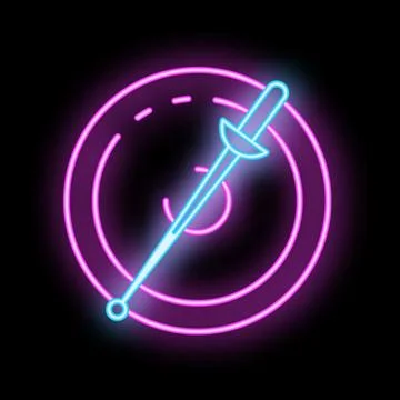 Neon fencing epee sword striking target on black background Stock Illustration