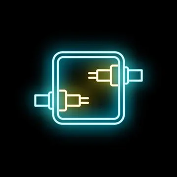 Neon fiber optic cable connection box icon Stock Illustration