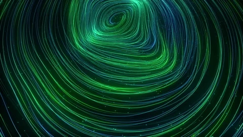 Neon field flow. Glowing green and blue lines and light particles Video stock 112284579