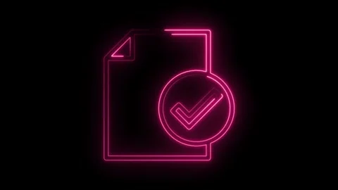 Neon file approved animation document validation checkmark glow digital ver.. Stock Footage 315960764