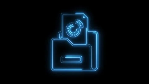 Neon file folder glow animation revealing data or reporting symbol on black.. Stock Footage 312447872