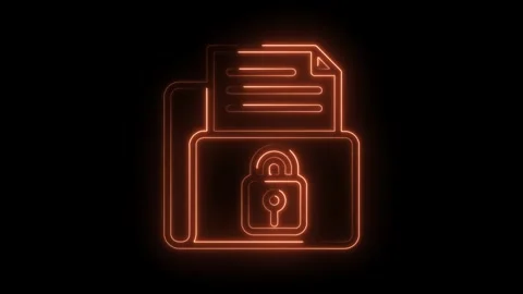 Neon file folder with padlock protection security data safety information on Stock Footage 322961488