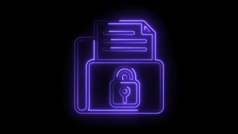 Neon file folder with padlock represents secure data protection cyber security Stock Footage 322961491