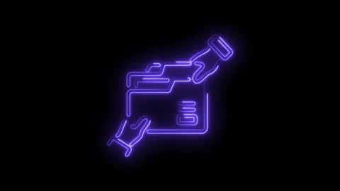 Neon file folder transferring data with hands on a black background animation Stock Footage 330774500