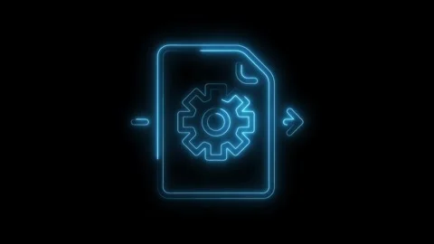 Neon file gear processing icon transferring information animated on black b.. Stock Footage 309292420