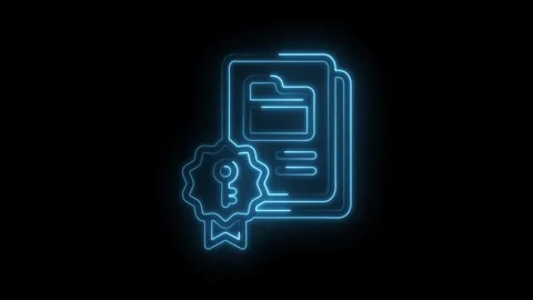Neon file security icon animated folder protection with key data privacy Stock Footage 312308804