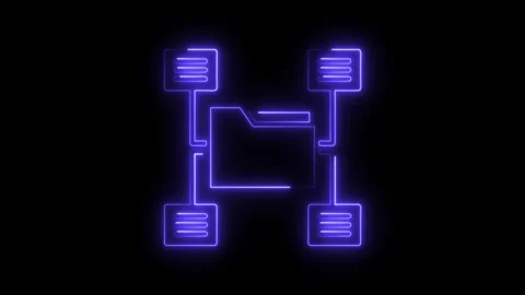 Neon file sharing network animation on black background Stock Footage 308286929