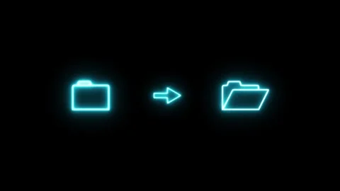Neon file transfer icon glowing cyan colored outline folder and symbol.This.. 스톡 동영상 332467107