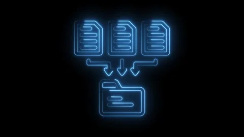 Neon files transferred into folder glowing concept data migration and manag.. Stock Footage 346001288