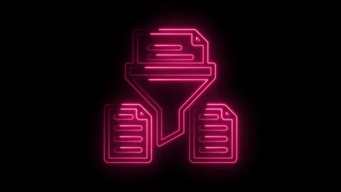 Neon filter icon with documents data processing and information analysis on.. Stock Footage 346001752