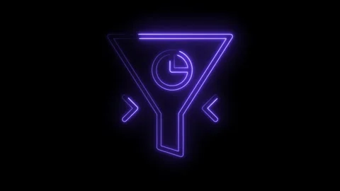 Neon filter with time symbol animation on black background for data filtering Video stock 322960474