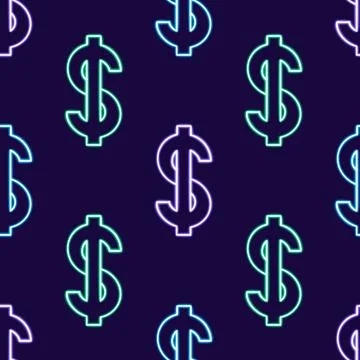 Neon Finance Seamless Pattern, glowing desktop icon, neon sticker, neon figure 스톡 일러스트