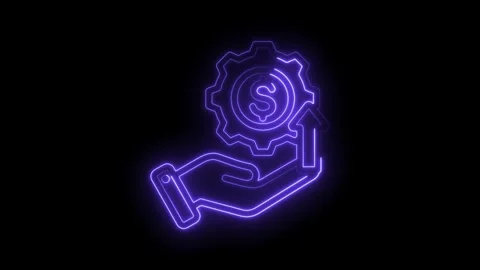 Neon financial optimization a hand holding gear with dollar sign and arrow Stock Footage 330784229