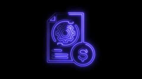 Neon financial process illustration with document gear and dollar sign on b.. Stock Footage 312316055