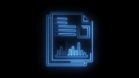 Neon financial report stack with data charts glowing on black background an.. Stock Footage 315960654