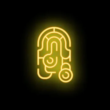 Neon fingerprint security system access icon glowing yellow Stock Illustration
