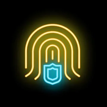 Neon fingerprint security system icon glowing on dark background イラスト素材